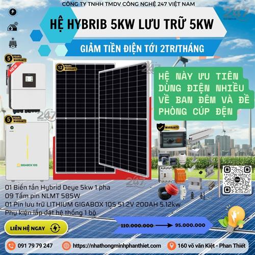 Hệ Thống Điện Mặt Trời HYBRIB 5KW Có Lưu Trữ 5KW